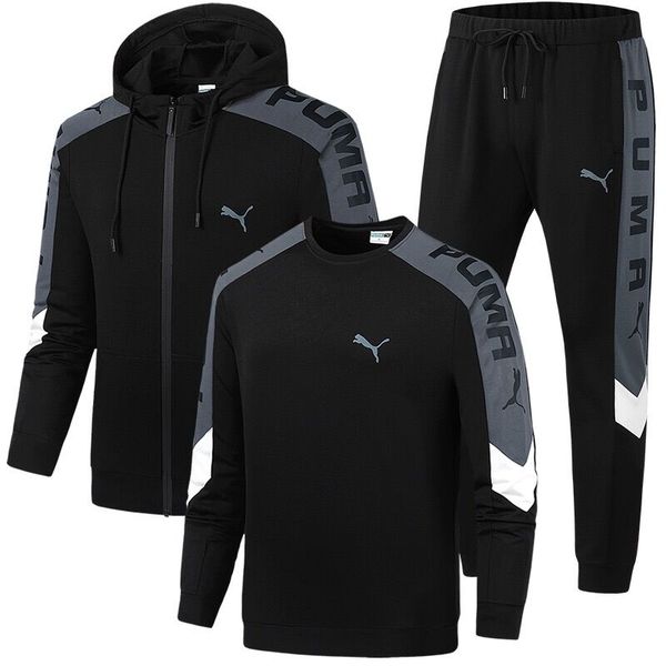 

mens sportswear casual hooded tracksuit men 3 piece sets suit with hood 3pc jacket + pants male, Gray