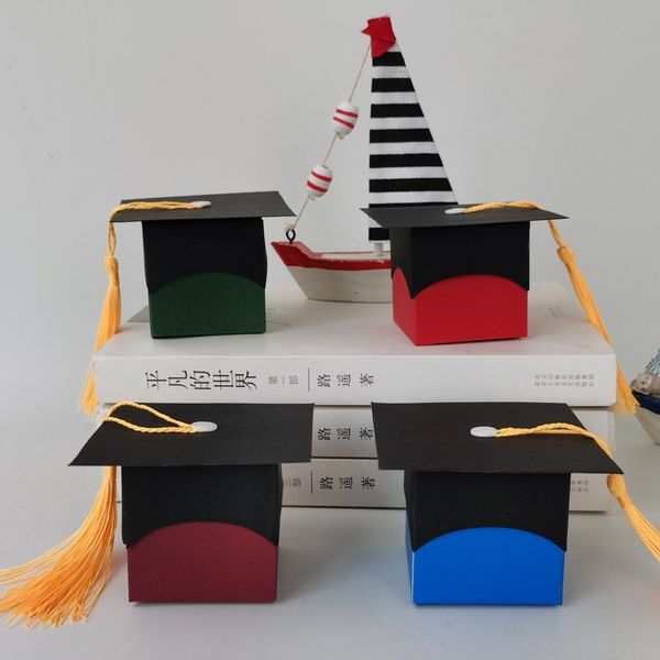 

50pcs graduation party favors bachelor hat shape gift boxes wedding supplies creative doctor hat candy box