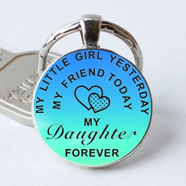 

son daughter keychain classic simple family jewelry handmade glass making round convex key ring, Silver