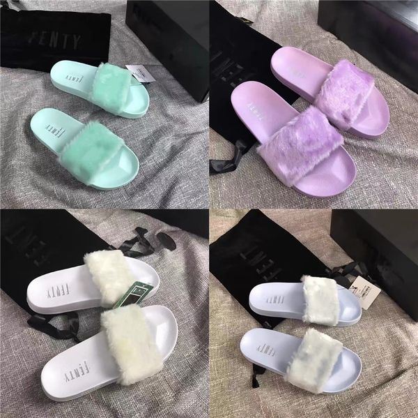 

with box fur slipper sandals woman shoes loafers slipper slides flip flops des chaussures size:35-40 01#188, Black