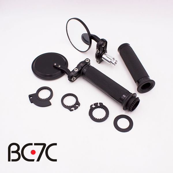 

universal motorcycle handlebar grip 7/8 aluminum cnc black round side view mirrors motorbike hand throttle grips rubber