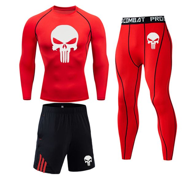 

mens sportswear compression sport suits quick dry running sets skull punisher joggers training gym fitness tracksuits clothes
