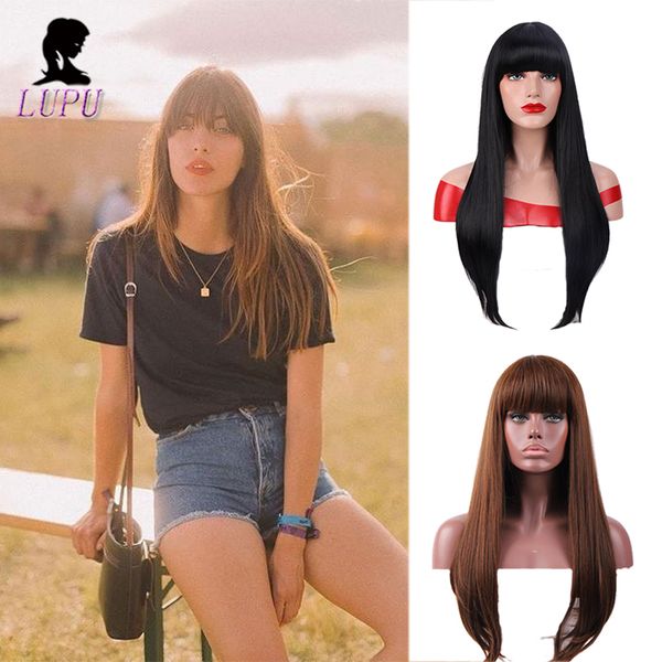 

synthetic wigs lupu 24 inches long straight wig brown blonde black hair with bangs heat resistant high temperure fiber for women