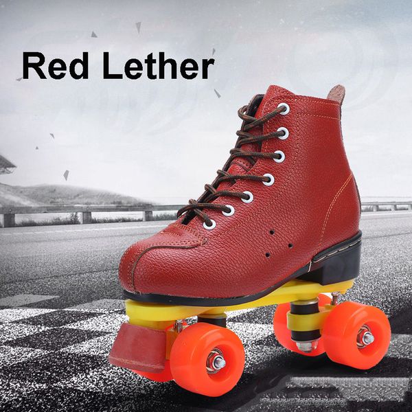 

inline & roller skates red lether double row 4-wheels patin skating shoes outdoor sports for man woman beginner