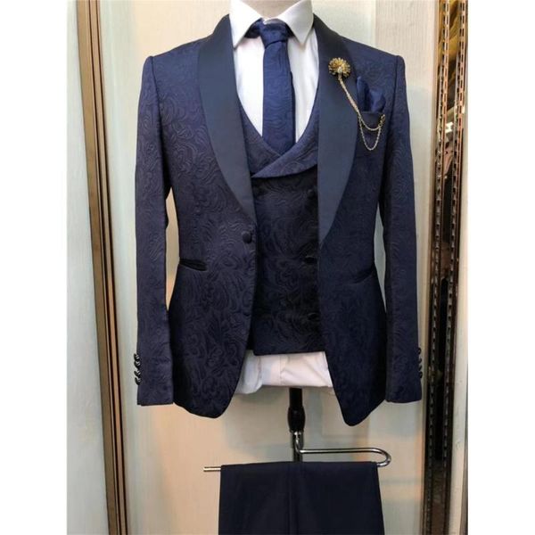 

men's suits & blazers groom tuxedos shawl lapel men navy blue wedding 3 pieces ( jacket+pants+vest+tie ) e91, White;black