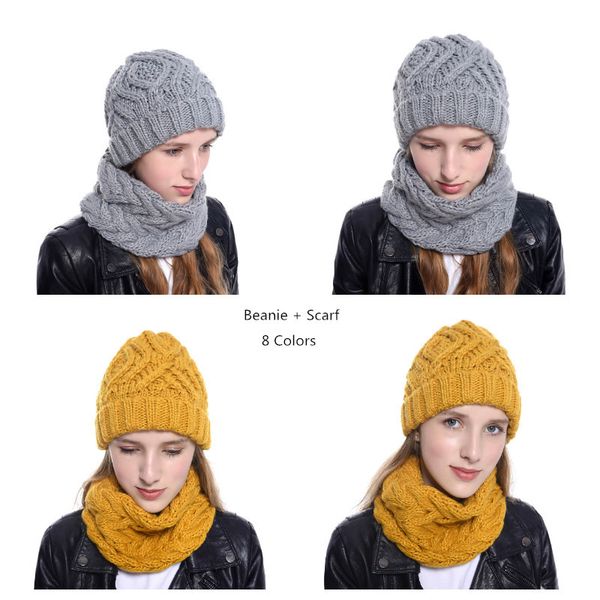 

fashion beanie scarf set hats wool muffler knitted caps fashion girls women winter warm hat bonnet