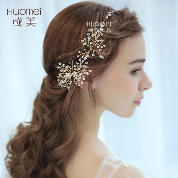 

npason 2019 fashion accessory wedding bridal headband beads hair band headpiece headwear for wedding party d2163, Golden;white