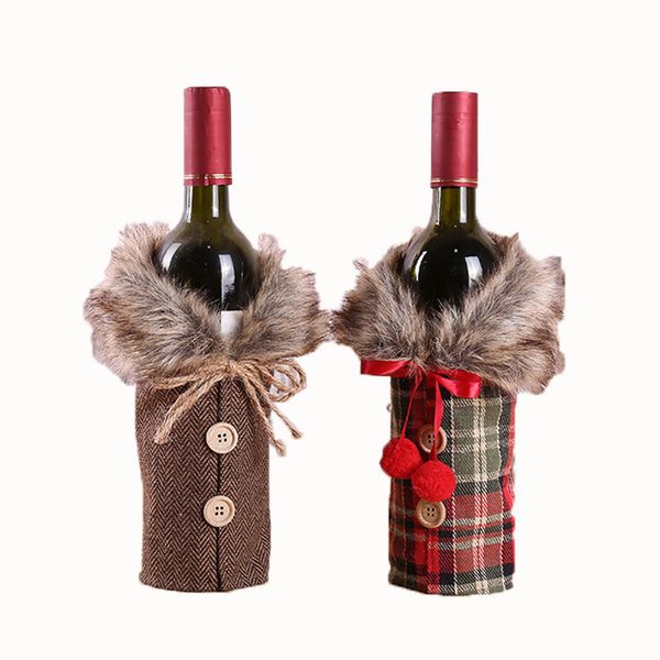 

christmas wine set fashion plaid bow knot bottle clothes wine bottle cover festive party christmas decorations