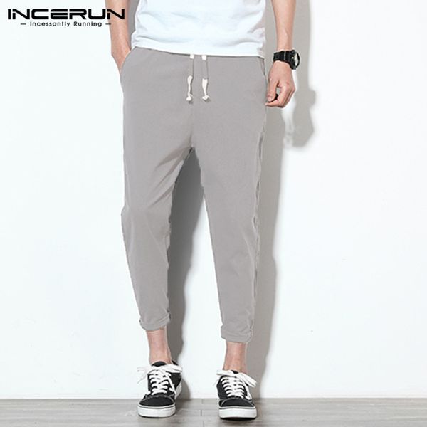 

incerun men solid elastic waist drawstring straight pants fashion comfort casual trousers daily joker mens sweatpants joggers, Black