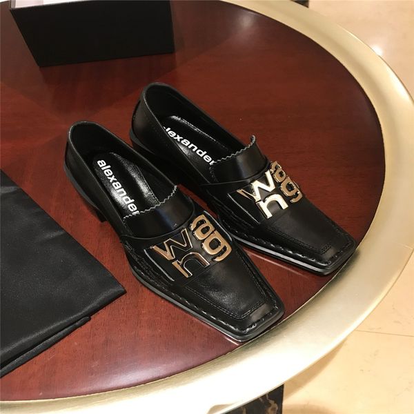 

fast shipping version fashion alexander leather single shoes women luxury high heel flat shallow mouth fashion casual high heels a1, Black