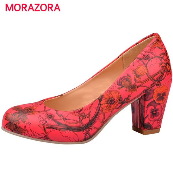 

morazora big size 34-43 women pumps pu printed leather high heels shoes single shallow spring contracted party shoes 4 colors, Black