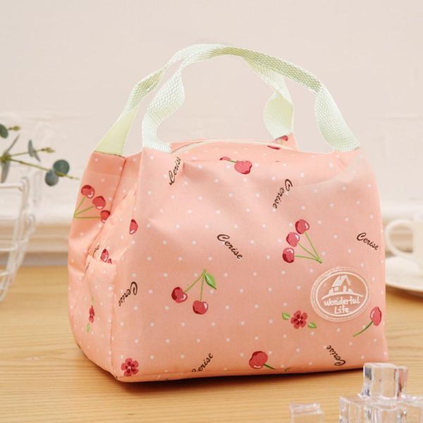 

insulated cold canvas stripe picnic carry case thermal portable lunch bag bolsa termica lunch bag for women men kid, Blue;pink