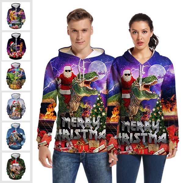 

2019 ugly christmas hoodies dinosaur 3d printing hooded hoodies man woman couples pullover autumn streetwear, Black