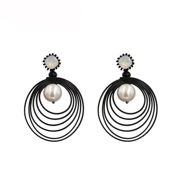 

vintage pearl earrings for women handmade opal statement earring black/pink color summer earing bohemia jewelry, Silver