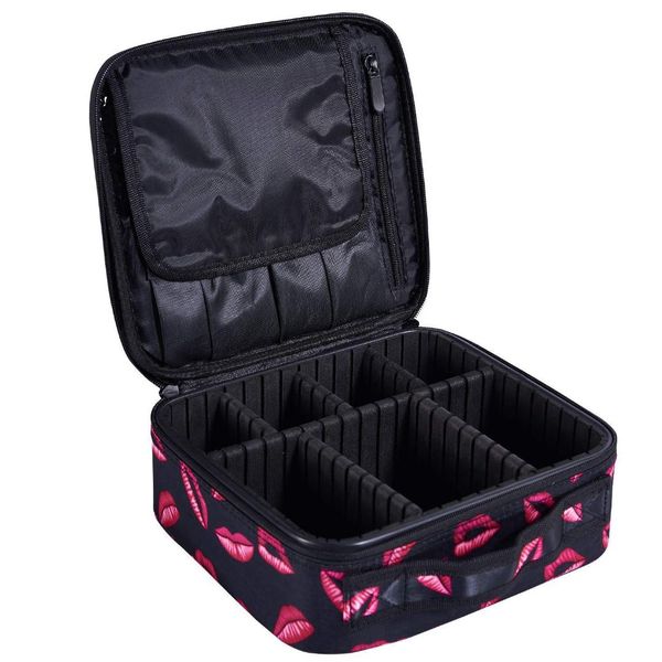 

tftp-portable travel makeup train case cosmetic bag organizer with adjustable compartment brush holder