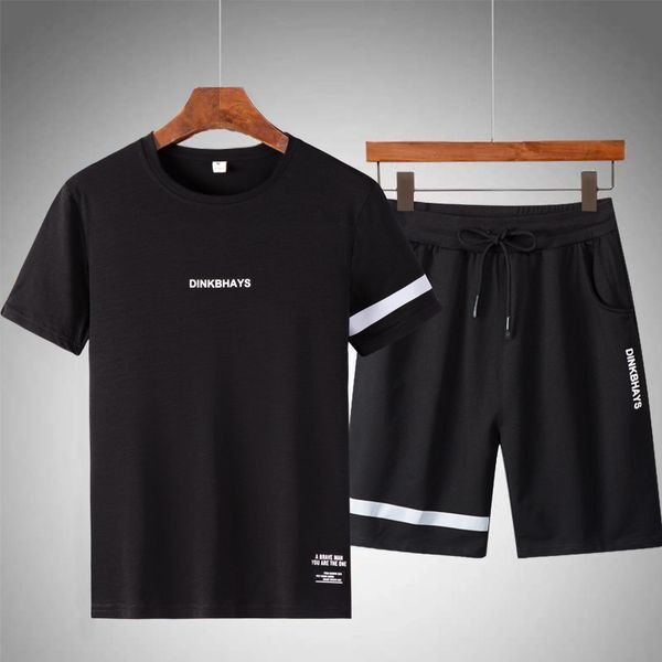 

men casual sets summer solid slim fit jogging tracksuits quick dry 2019 new brand mens sportswear t shirts+shorts suit striped, Gray
