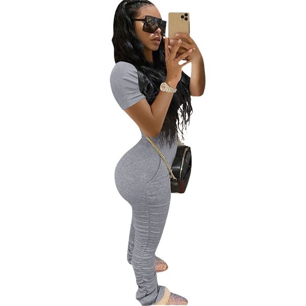 

womens tracksuits fashion natural color suits casual short sleeve stacked pants women s clothing 2 piece set, Gray