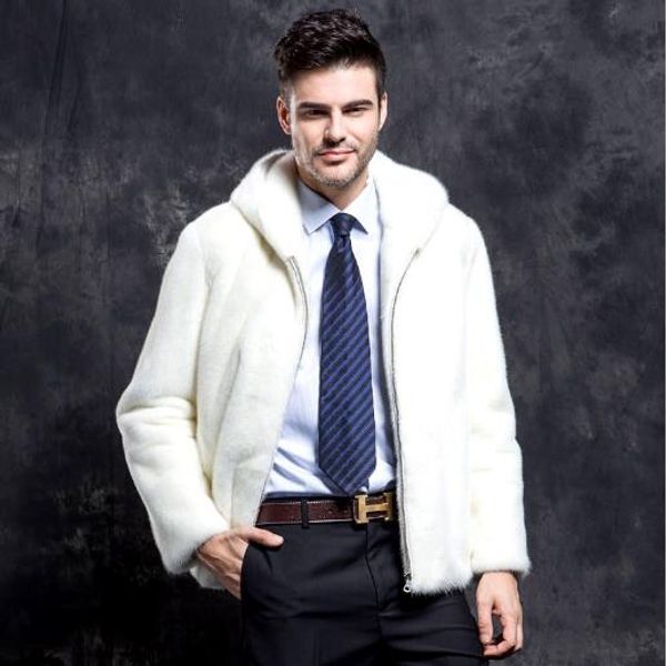 

furry men coats 2020 men's oversized winter faux fur jacket long-sleeved white fur vintage hooded zipper overcoats j75, Black