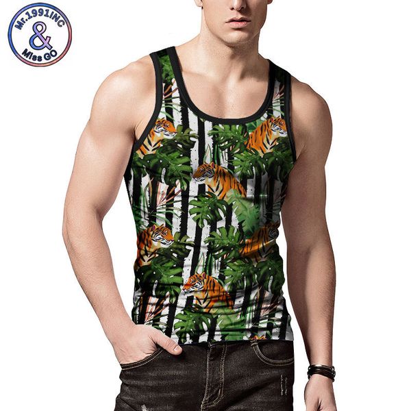 

novelty summer sleeveless vest men crew neck striped plant printed tank men gym workout stringer bodybuilding fitness vest, White;black