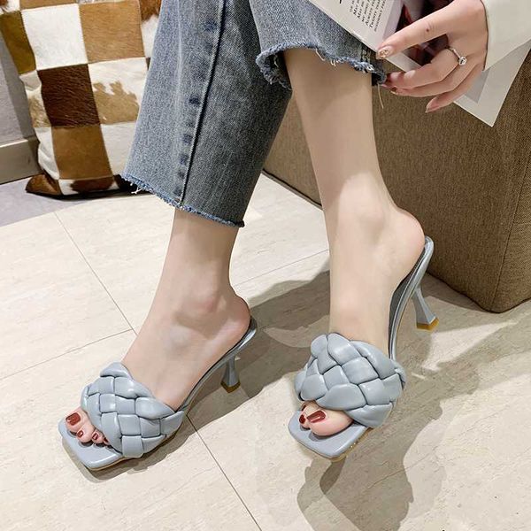 

summer pleated slippers women high heel slippers sandals outdoor fashion thin heel sandals women multicolor open toe slides 2020, Black