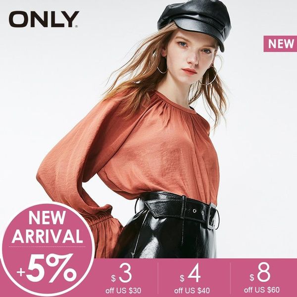 

only spring loose neckline lace up long sleeve chiffon shirt | 119251501, White