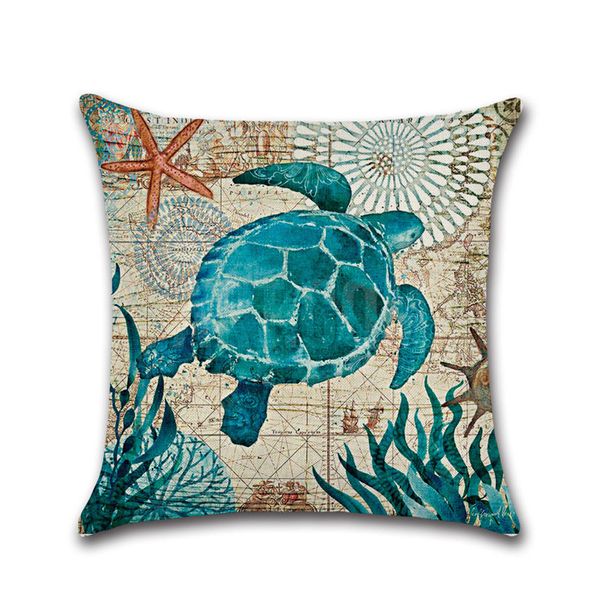 

printed cushion cover 45*45cm cotton linen throw pillow case colorful turtle print home decor sofa bed cushion covers