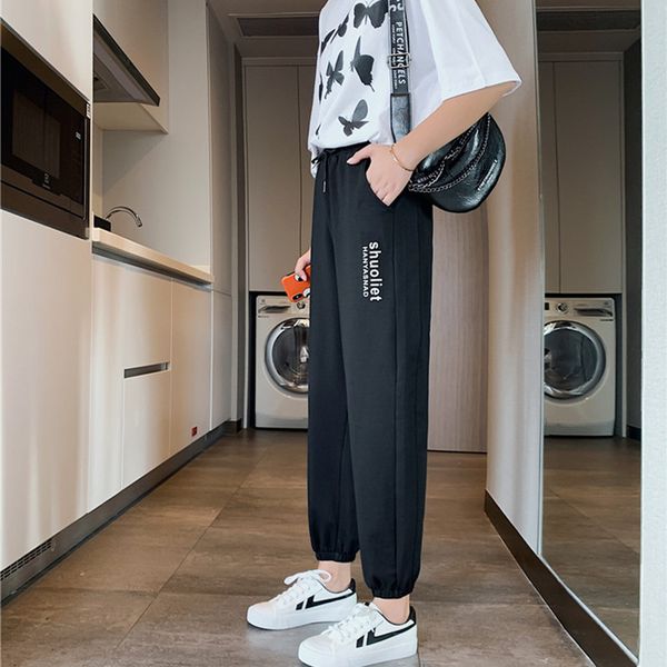 

sweatpants women clothes pants streetwear 2020 summer fashion korean style wide leg harajuku baggy black high waisted vintage, Black;white