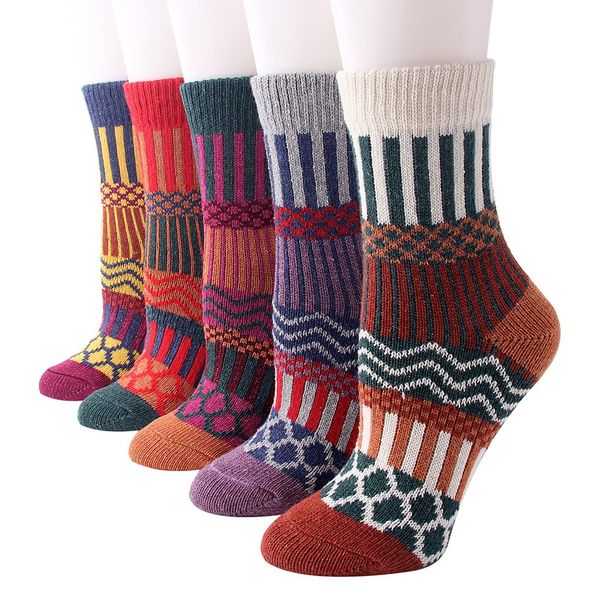 

5pair womens socks vintage thick wool warm winter cotton sockss funny socks casual sock chaussette calcetines mujer divertido, Black;white