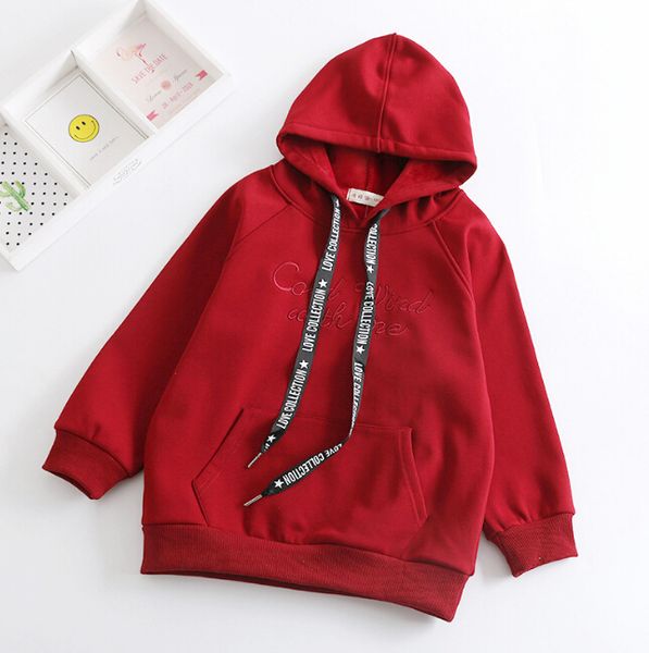 

children's hoodies autumn and winter new boys and girls pure color fleece warm letters hooded sweater tide wholesale, Blue;black