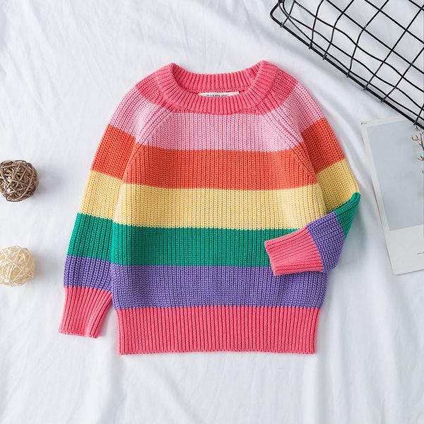 

irls sweaters striped long sleeve rainbow sweater kids clothes kids girls sweaters autumn winter baby rainbow, Blue