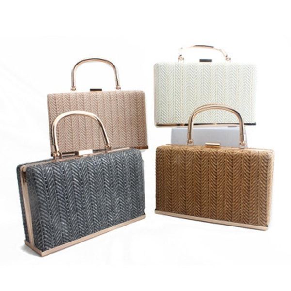 

2020 summer new sweet lady hand-woven bag straw bag metal portable evening handbag