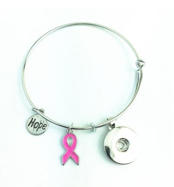 

new arrival breast cancer awareness pink ribbon pendant extendable bracelets for 18mm snap button bracelets & bangles jewelry, Golden;silver