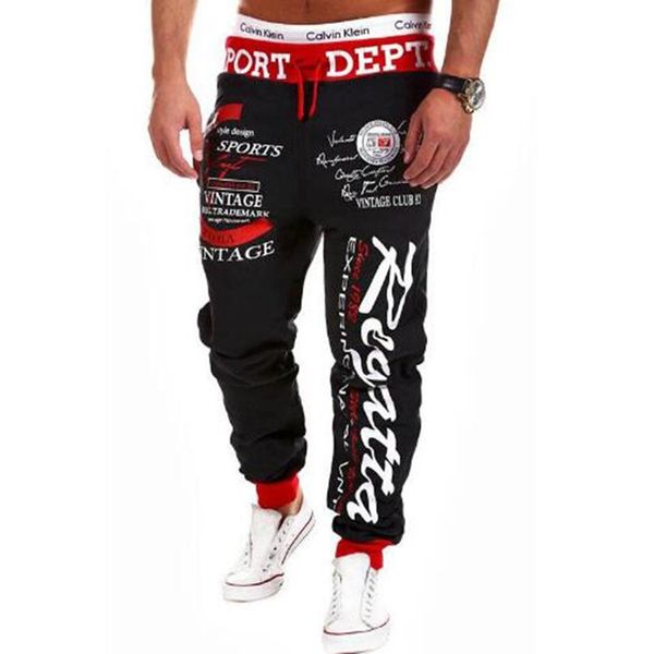 

male trousers 2017 new men 's casual letters loose sweatpants spell color printed lace trousers joggers men 's pants plus size 3xl, Black