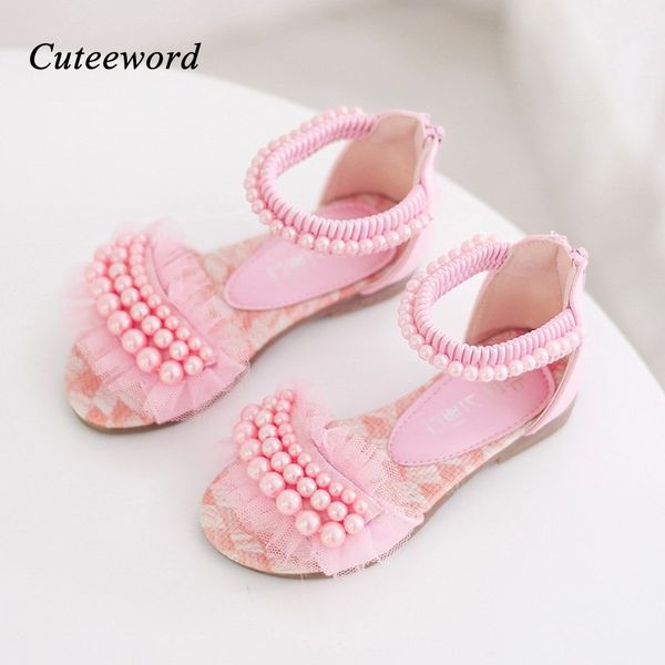 

summer new girls sandals princess shoes fashion pearls lace children shoes for kids beach sandals leather roman shoes soft t200530, Black;red