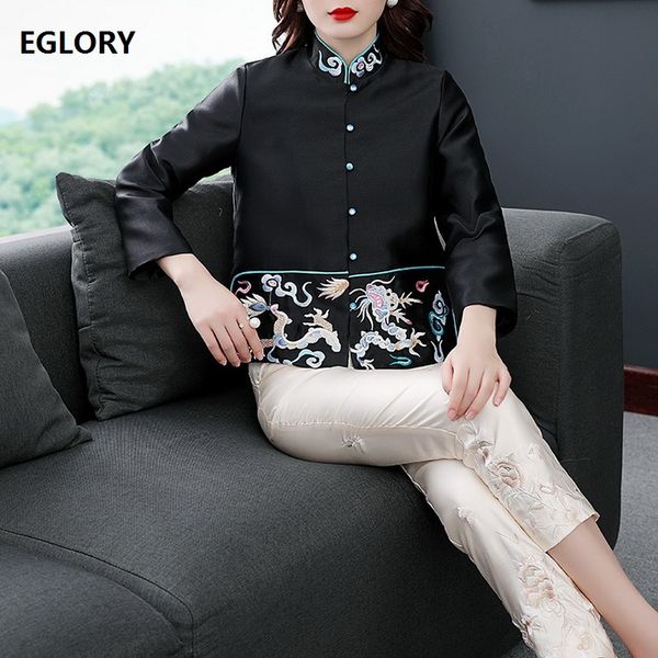 

jacket 2019 autumn vintage coat women exquisite embroidery single breasted long sleeve coat jacket female xxl, Black;brown