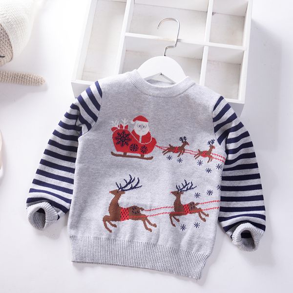 

2019 autumn winter boys sweater christmas thicken children knitted kids pullover clothes jumper santa claus baby boy sweaters, Blue
