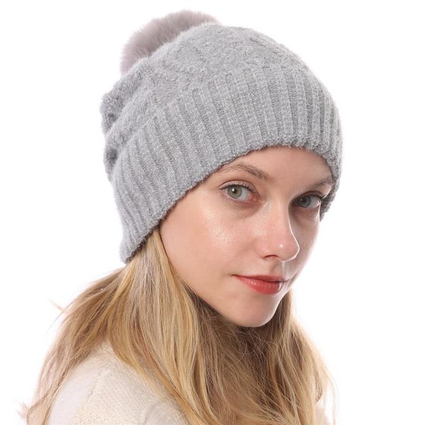 

ladies fall and winter new fashion plus velvet chenille soft knit hat jacquard wool ball warm wool hat