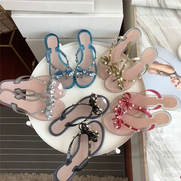 

famous rivet slippers lady summer 2020 new shoes fashion women shoes flats flip flops slippers come with box, Black