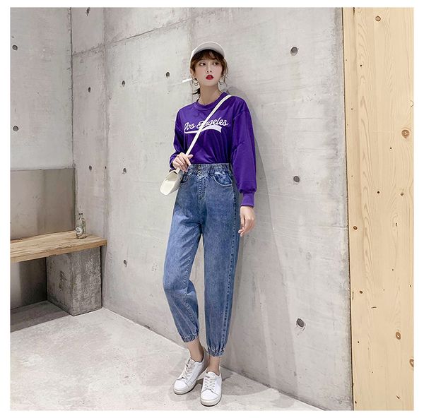 

фиолетовый женский прямые джинсы сыпучие широкие ноги штаны первая любовь студенты, Blue