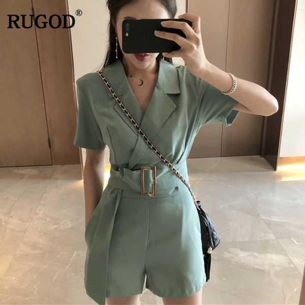 

rugod 2019 fashion elegant business women playsuit office lady female sets with belt green chic vneck short sleeve lady playsuit, Black;white