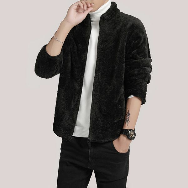 

feitong 2019 winter warm men jacket new fashion zipper soft loose double-sided plush jackets jaqueta masculino, Black;brown