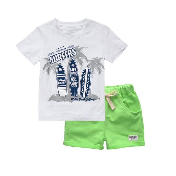 

biniduckling новые мальчики дети лето o-образным вырезом печати с коротким рукавом футболки топ брюки наборы пляж малыш детские хлопок мульт, White