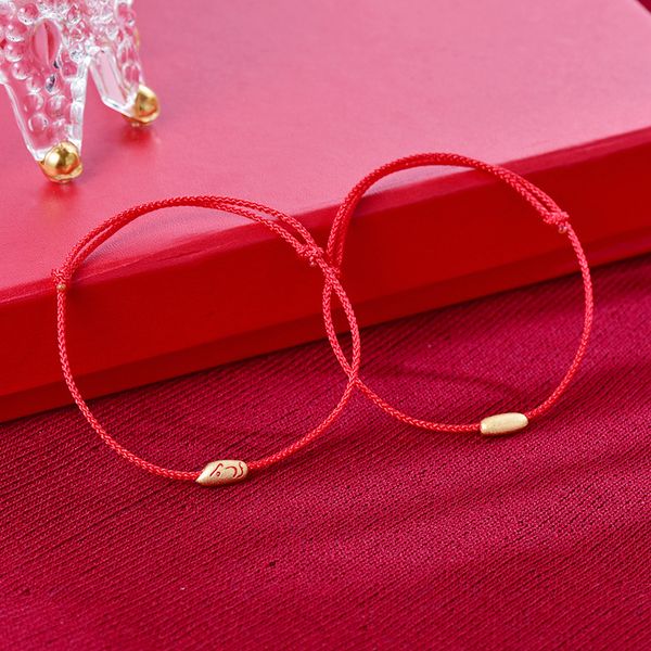 

s925 sterling silver korean version of the big rat rice gold mouse love rice bracelet handmade red rope womens natal, Black