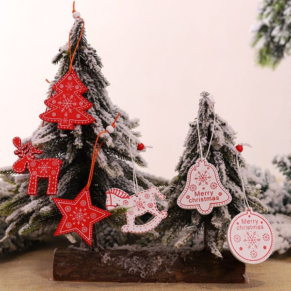 

12pcs new year natural wood christmas tree ornament wooden hanging pendants gifts snow elk christmas decora adornos de navidad