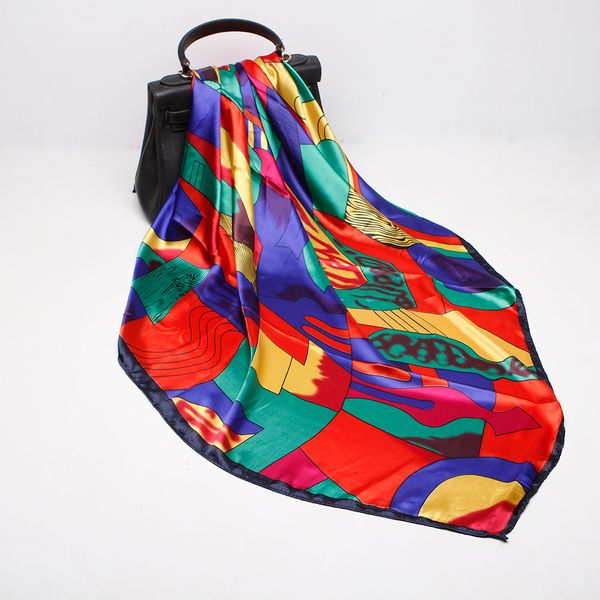 

fashion scarves for women soft silk satin shawl scarf female picasso painting abstract print hijab scarfs for ladies girl90x90cm t200609, Blue;gray