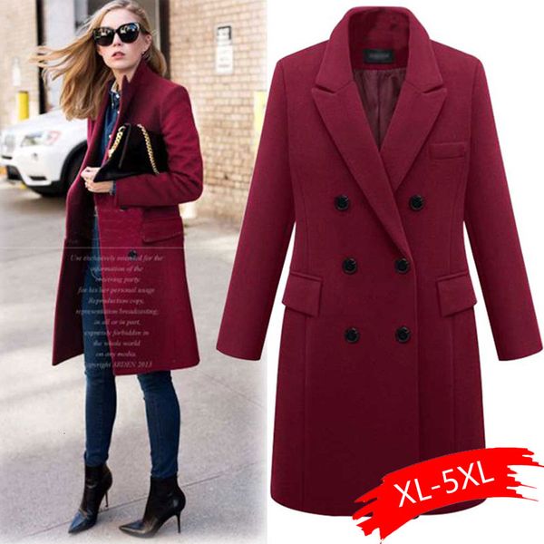 

plus size 5xl oversized overcoat women winter warm thicken double breasted windproof jacket slim fit long woolen coats y190926, Black