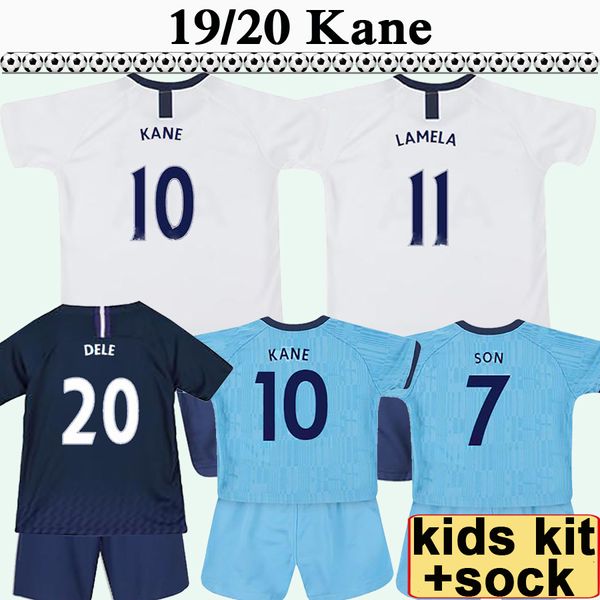 

19 20 kane lamela kids kit soccer jerseys dele erikaen vertonghen home away 3rd boy girl football shirts son sissoko llorente child socks, Black