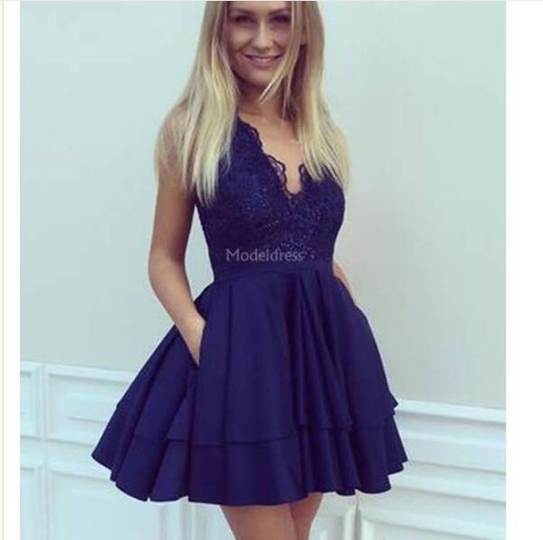 

modern lace homecoming dresses v-neck tiered short prom dress a line 2019 formal party evening dresses mini cocktail gown vestidos de fiesta, Red