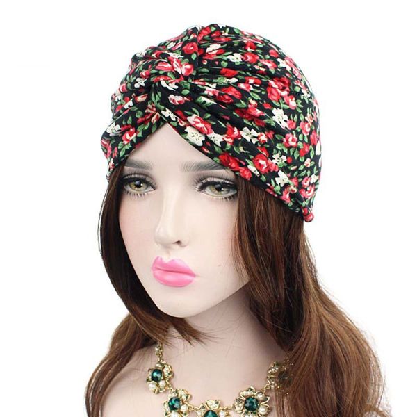 

2018 flower printed elastic head wraps women hair accessories chemo cap turban spring cross headbands hair bands head cap