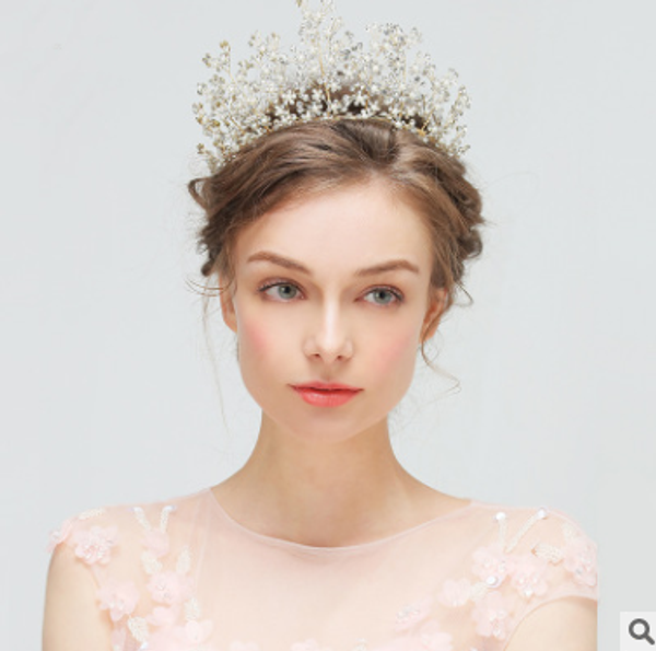 

pearl crown diadem handmade headdress princess rhinestone headband veil jewelry lolita headdress, Golden;white